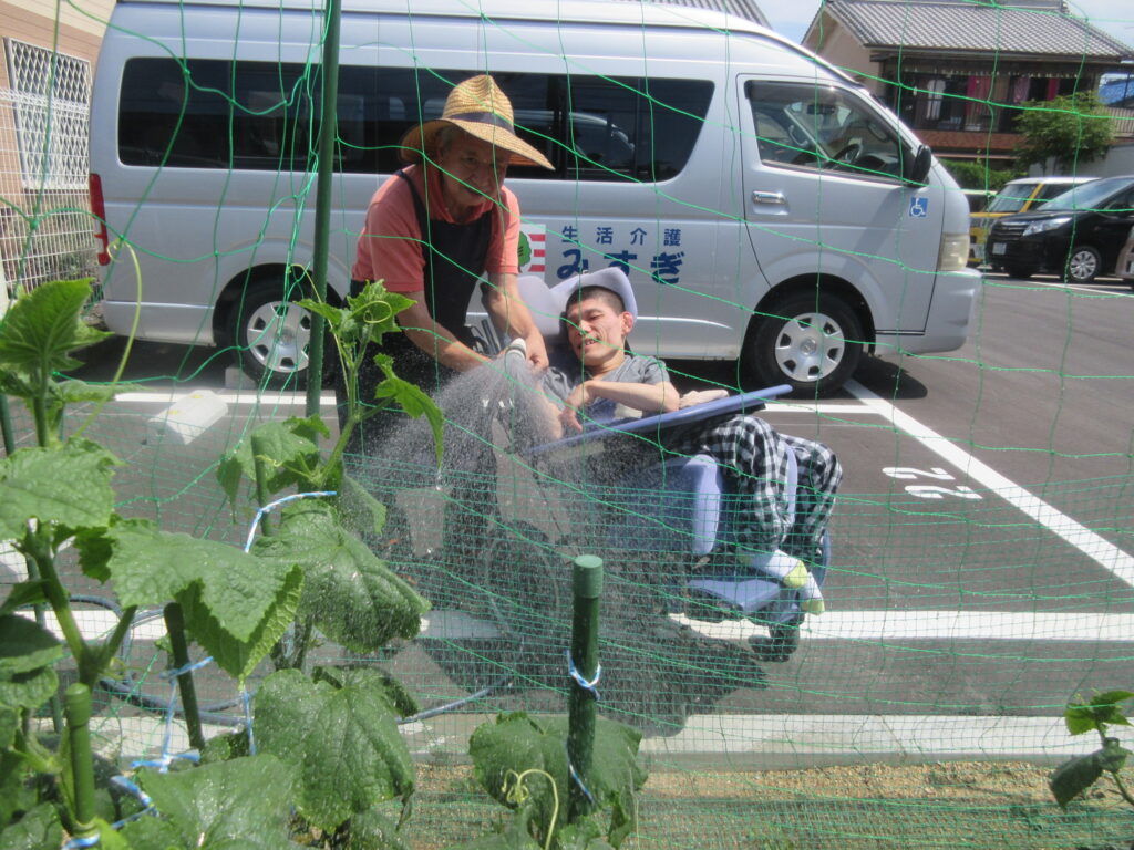 みすぎ 野菜に水を上げる利用者様